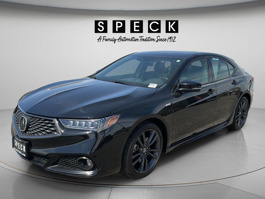 2020 Acura TLX w/Technology/A-Spec Pkg Red Leather in Majestic Black Pearl — front three-quarter view