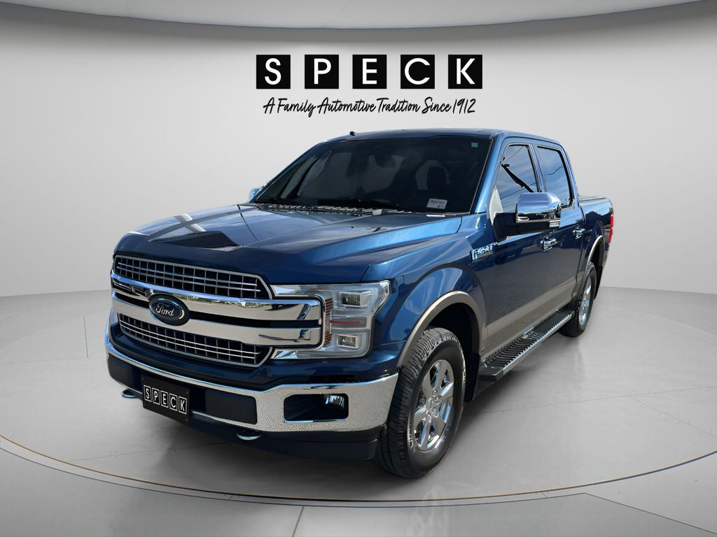 2019 Ford F-150 LARIAT in Blue Jeans Metallic — front three-quarter view