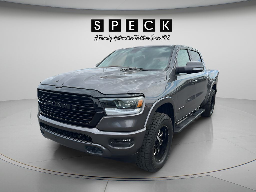 2020 RAM 1500 Laramie in Grey — front three-quarter view