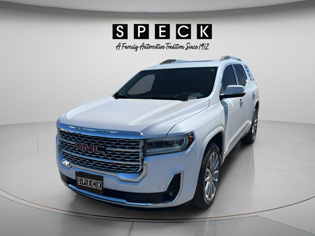 2023 GMC Acadia Denali in White Frost Tricoat — front three-quarter view