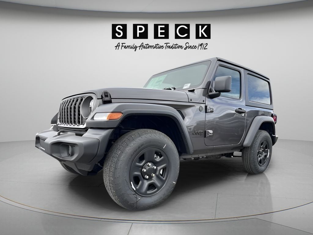 2026 Jeep Wrangler WRANGLER 2-DOOR SPORT in Granite Crystal Metallic Clear-Coat Exterior Paint — front three-quarter view