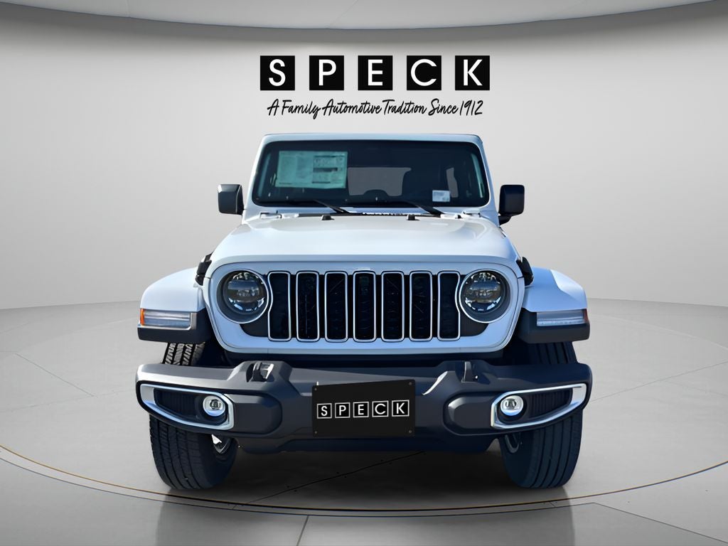 2026 Jeep Wrangler WRANGLER 4-DOOR SAHARA in Bright White Clear-Coat Exterior Paint — front three-quarter view