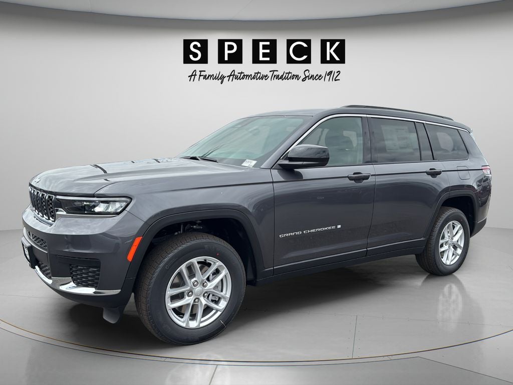 2026 Jeep Grand Cherokee GRAND CHEROKEE L LAREDO 4X4 in Baltic Gray Metallic Clear-Coat Exterior Paint — front three-quarter view