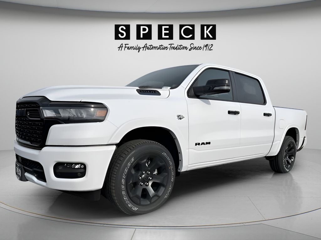 2026 RAM Ram 1500 RAM 1500 BIG HORN CREW CAB 4X4 5'7' BOX in Bright White Clear-Coat Exterior Paint — front three-quarter view