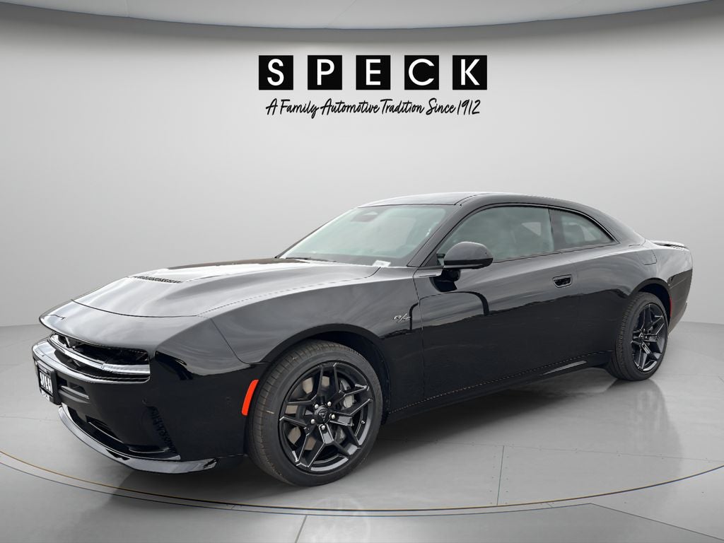 2026 Dodge Charger CHARGER R/T PLUS 2-DOOR AWD in Diamond Black Crystal Pearlcoat — front three-quarter view