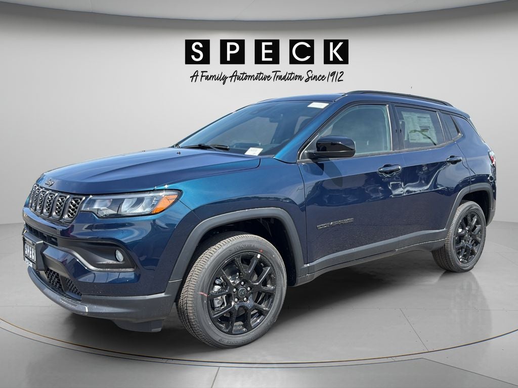 2026 Jeep Compass COMPASS LATITUDE ALTITUDE 4X4 in Fathom Blue Pearl-Coat Exterior Paint — front three-quarter view