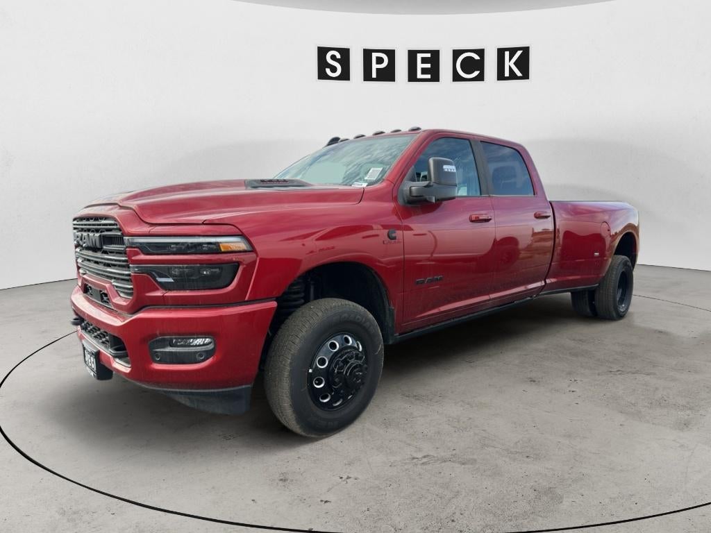 2026 RAM Ram 3500 RAM 3500 LARAMIE CREW CAB 4X4 8' BOX in Molten Red Pearl-Coat Exterior Paint — front three-quarter view