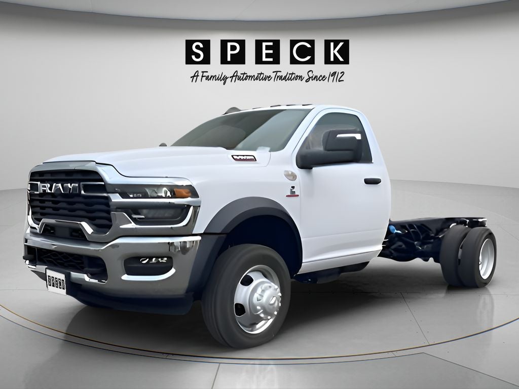 2025 RAM 5500 Chassis RAM 5500 TRADESMAN CHASSIS REGULAR CAB 4X4 84' CA in Bright White Clearcoat — front three-quarter view