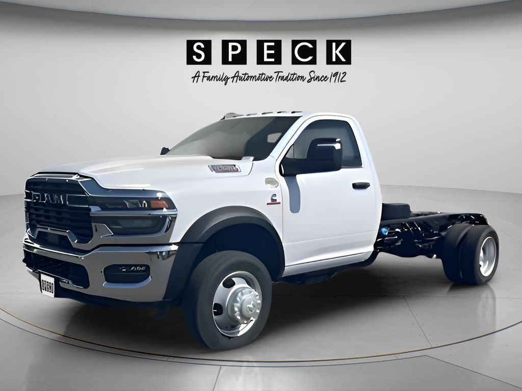 2025 RAM 5500 Chassis RAM 5500 TRADESMAN CHASSIS REGULAR CAB 4X4 84' CA in Bright White Clearcoat — front three-quarter view