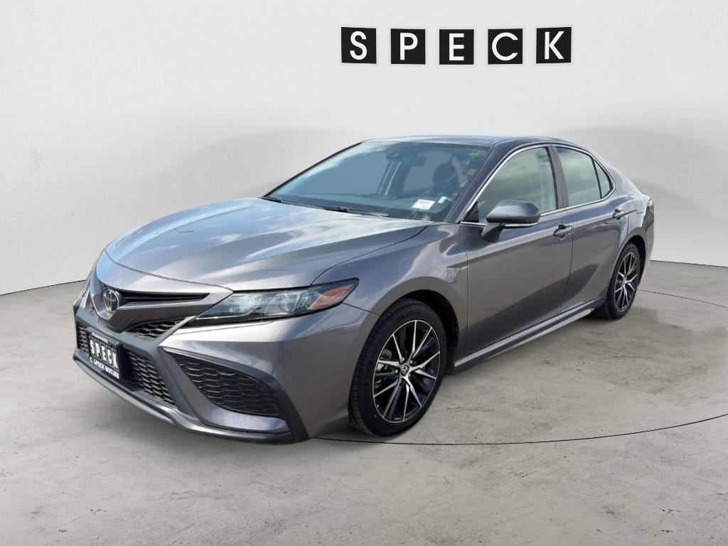 2024 Toyota Camry SE in Predawn Gray Mica — front three-quarter view
