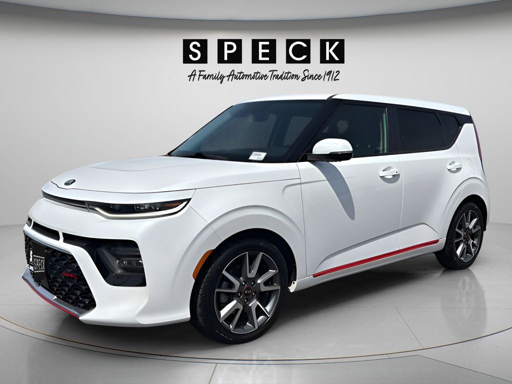 2020 Kia Soul GT-Line Turbo in Snow White Pearl — front three-quarter view