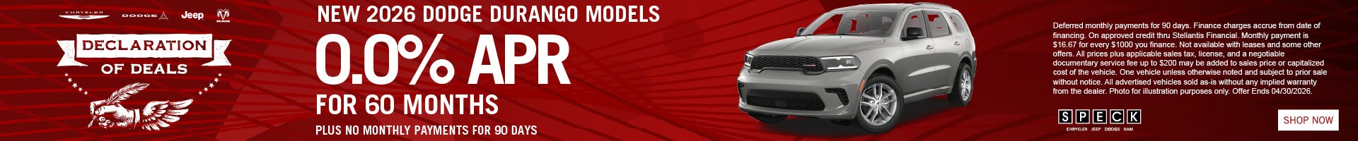 0 apr for 60 months dodge durango