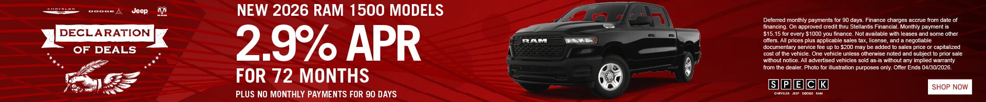 2.9 apr for 60 months ram 1500 models